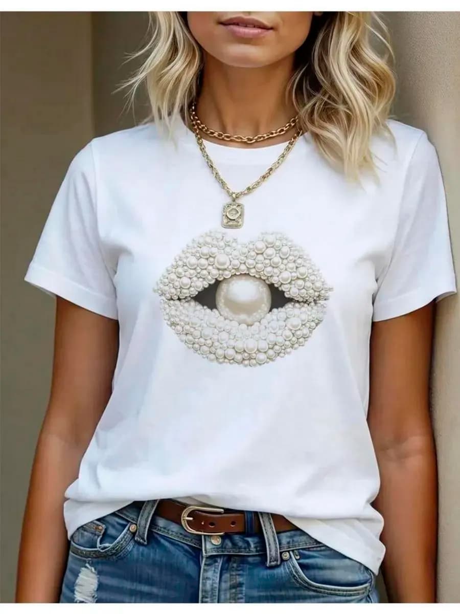 Нарядная футболка с принтом Губы хлопок