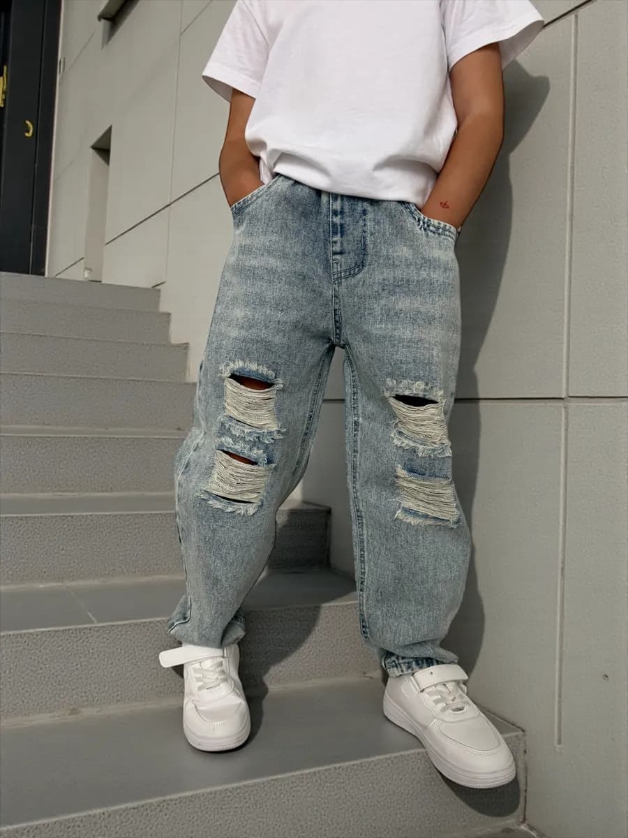 Джинсы для мальчика широкие бананы рваные