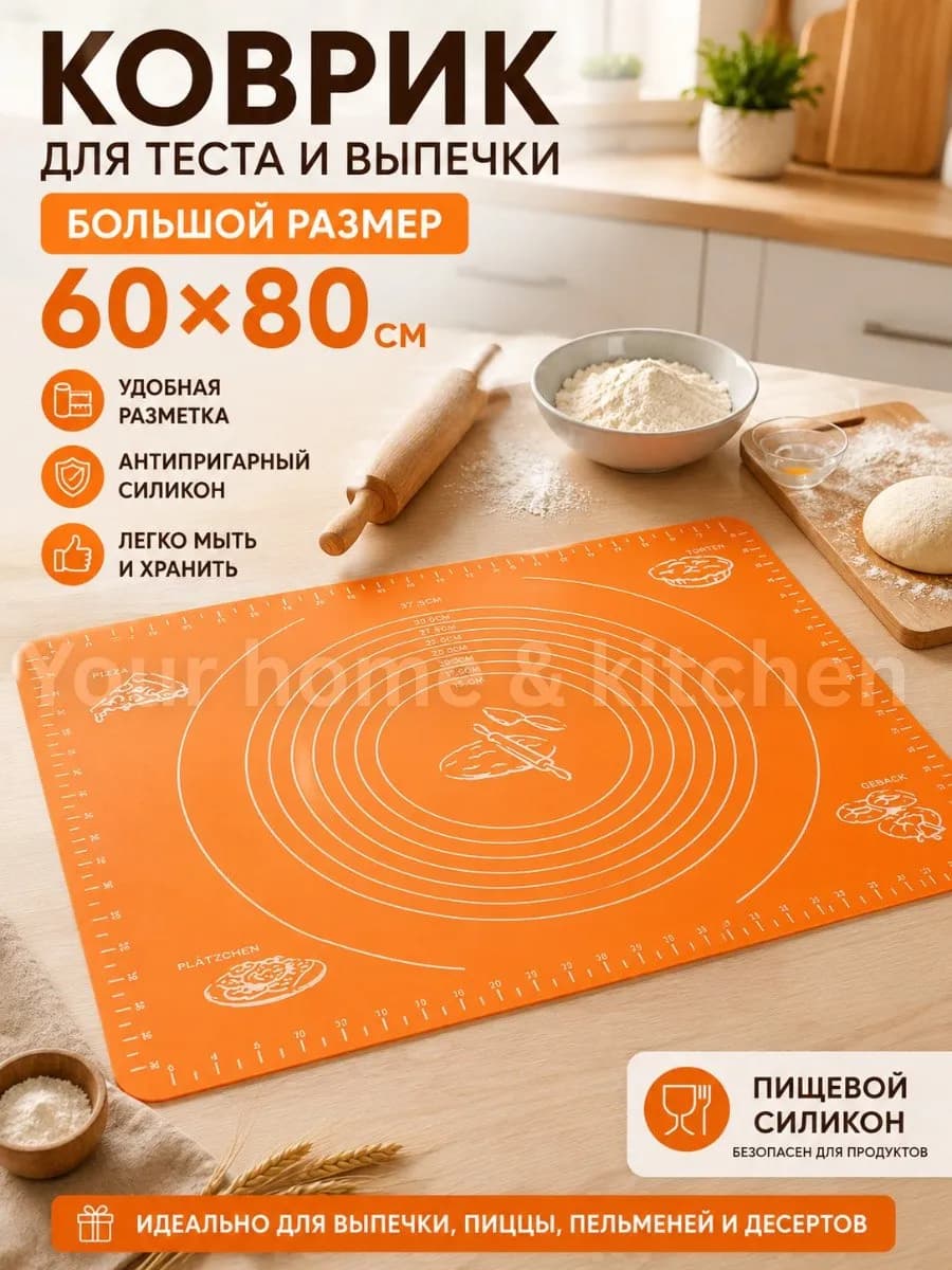 Коврик для теста и выпечки силиконовый большой 60х80см