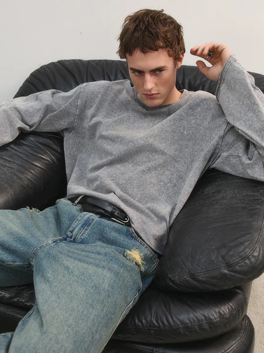 Лонгслив базовый удлиненный из хлопка - фото 1