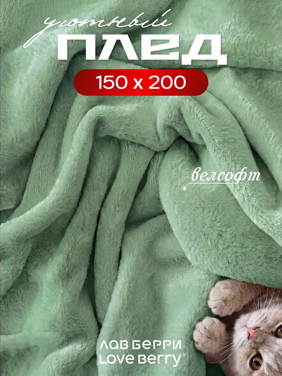 Плед 150х200 плюшевый на диван однотонный