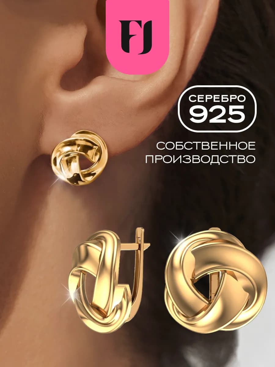 Серьги серебро 925 позолоченные