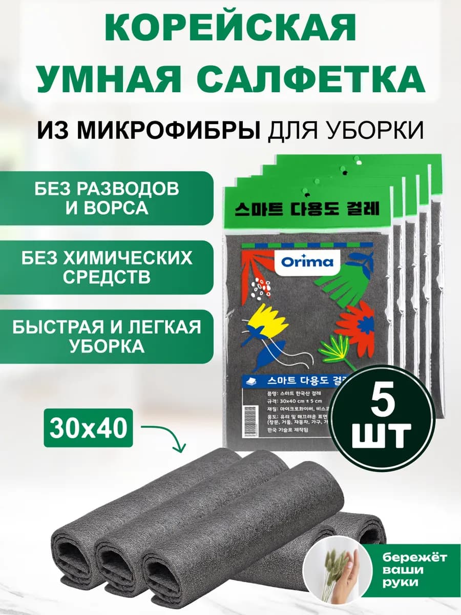 Салфетка для уборки умная тряпка универсальная 5 шт