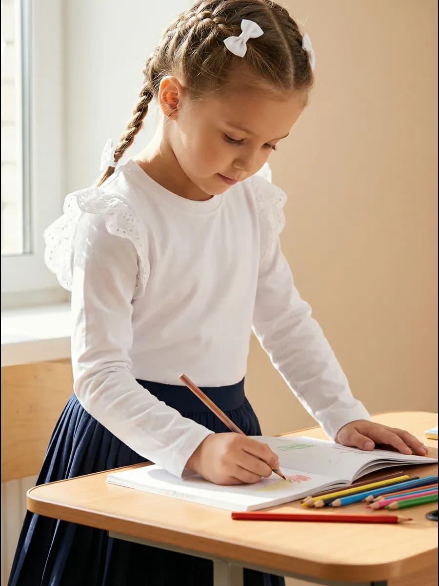 Блузка школьная с длинным рукавом и воланами шитье