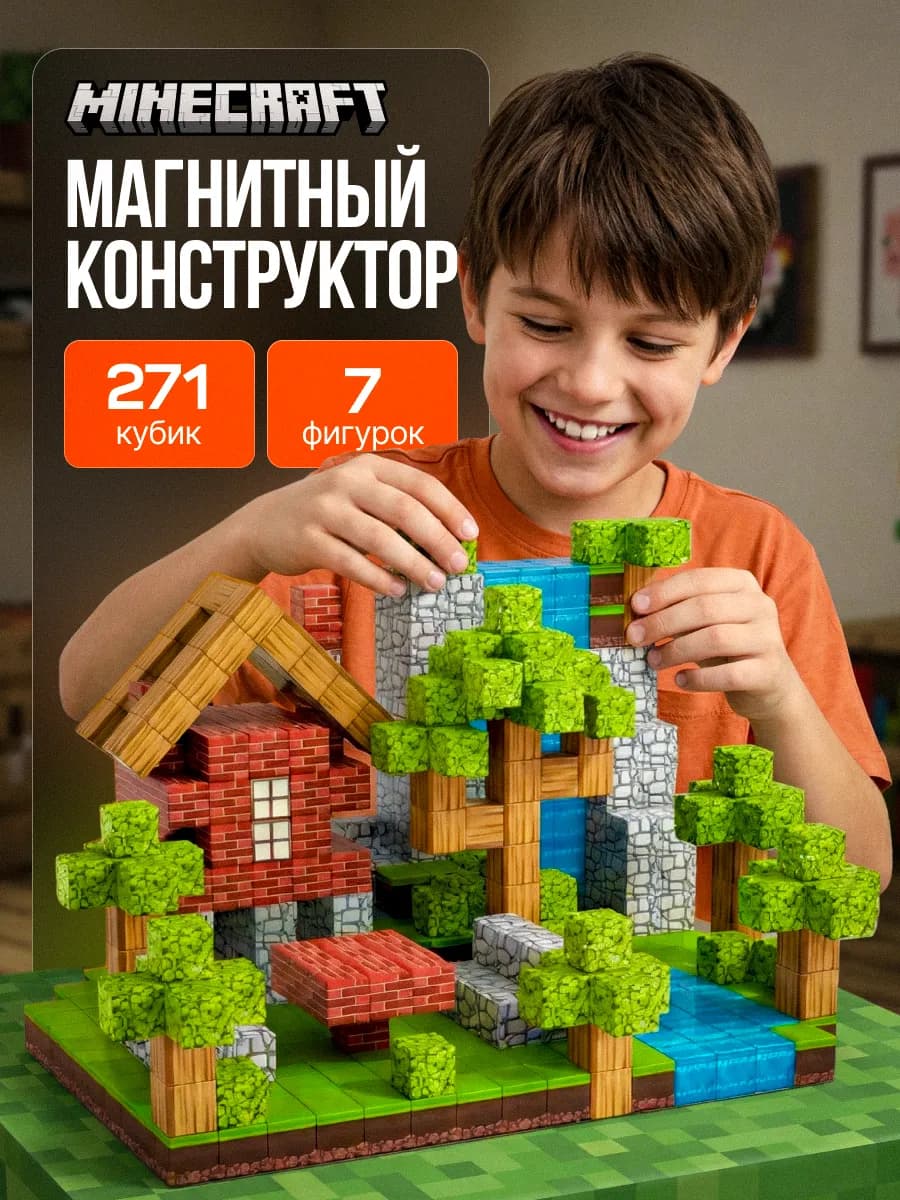 Конструктор магнитный Minecraft Лава и Водопад 271 кубик