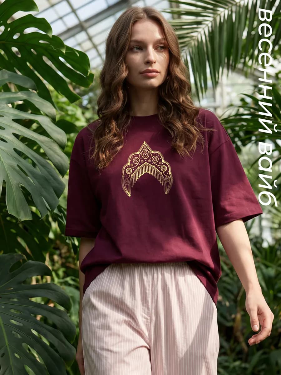 Футболка женская оверсайз c кокошником тренд 2026