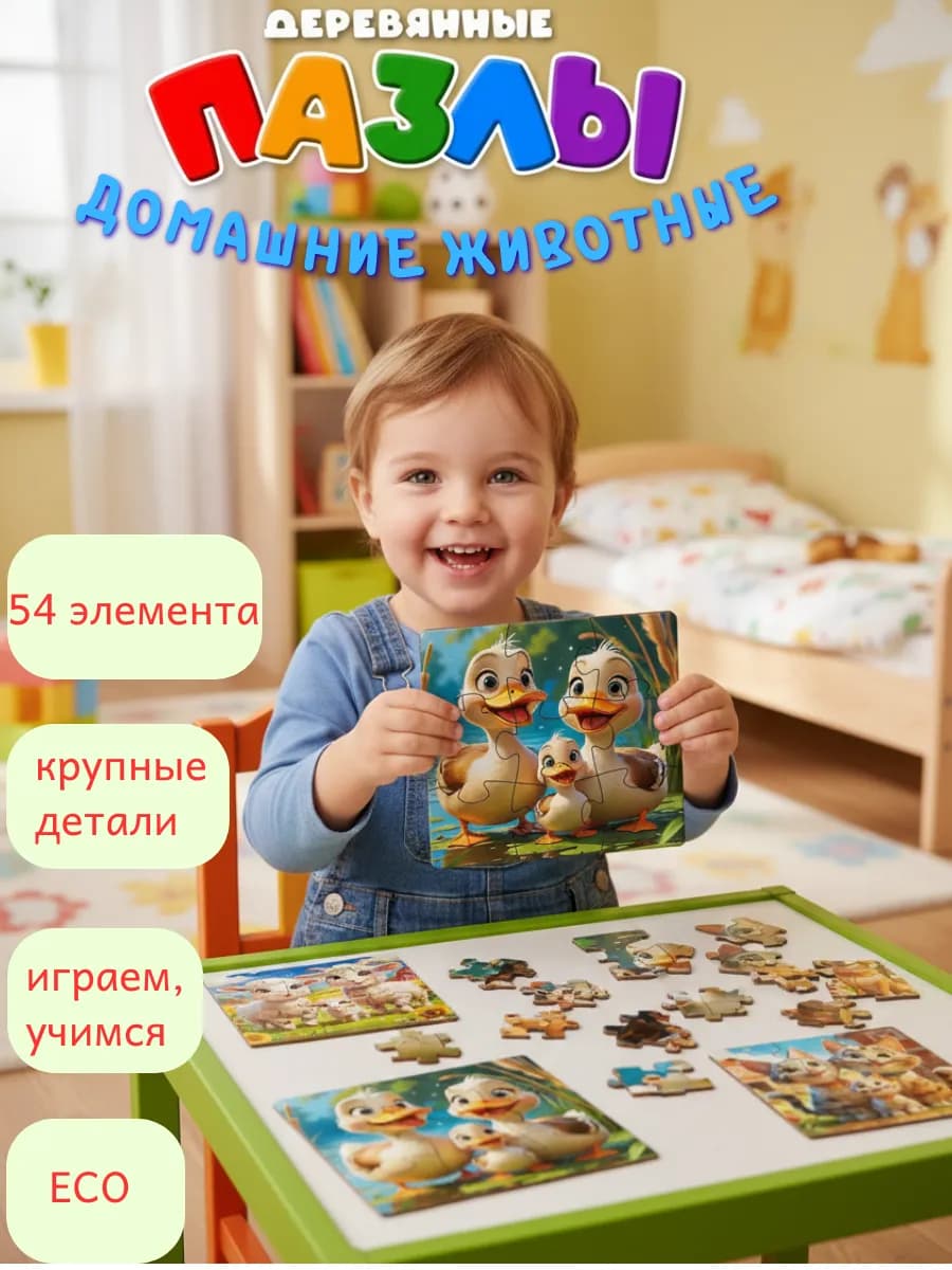 Пазлы деревянные для детей "Домашние животные"