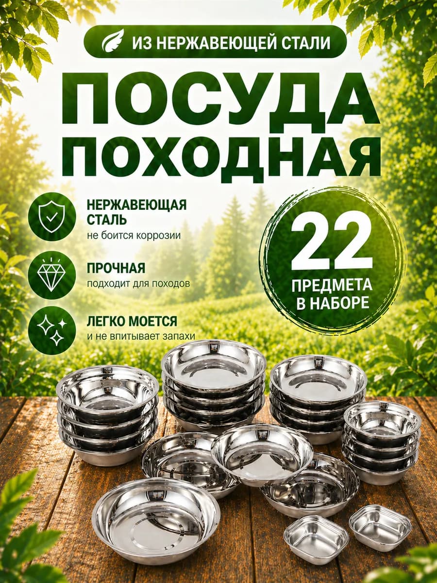 Набор тарелок и мисок из нержавеющей стали