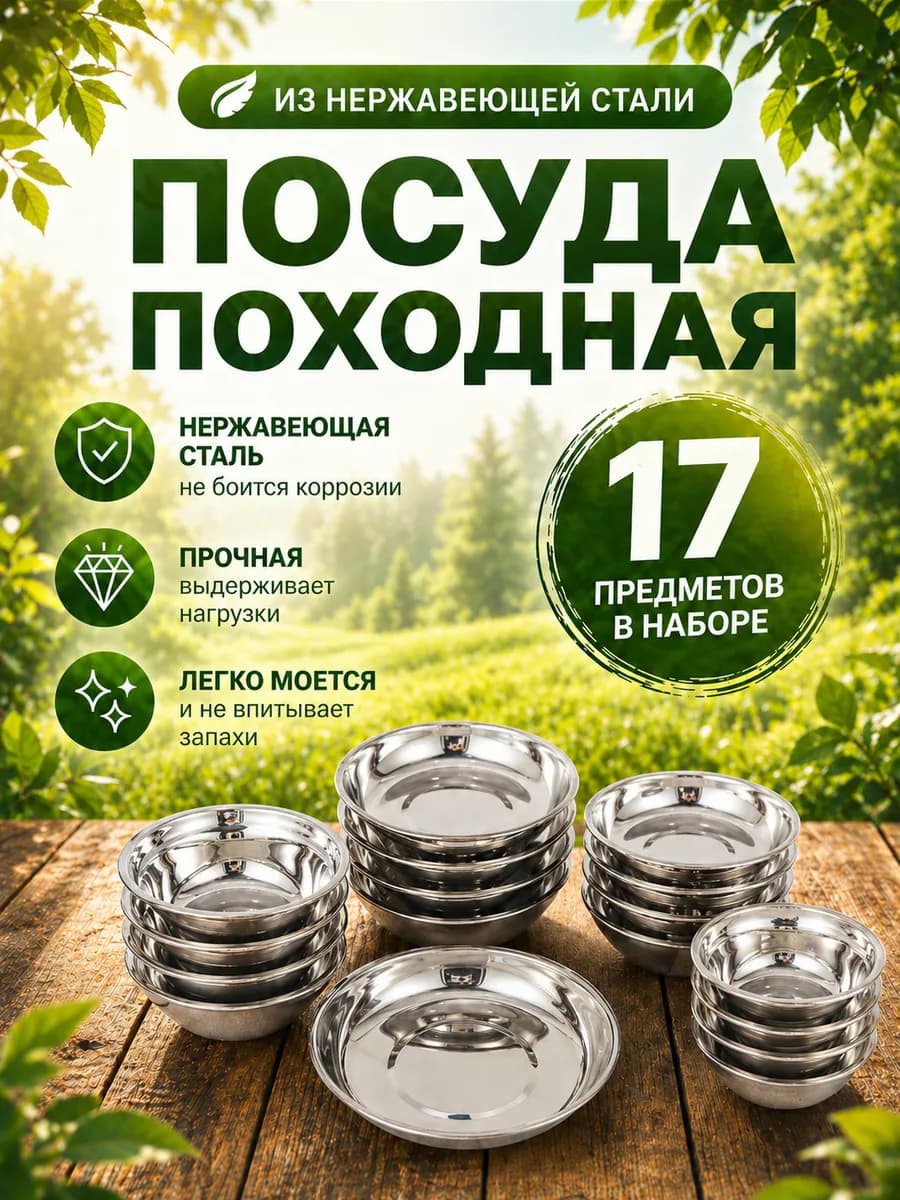 Набор тарелок и мисок из нержавеющей стали