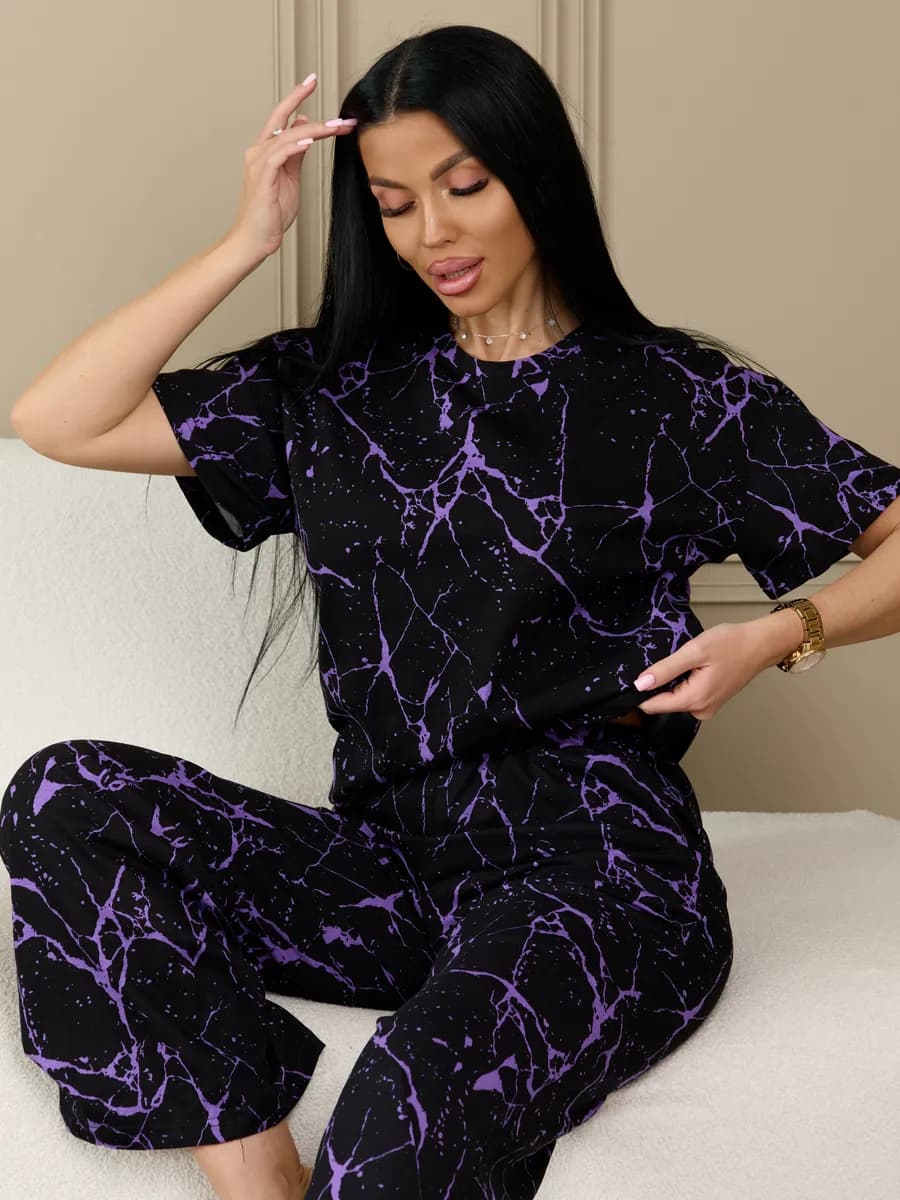 Костюм со штанами домашний больших размеров летний