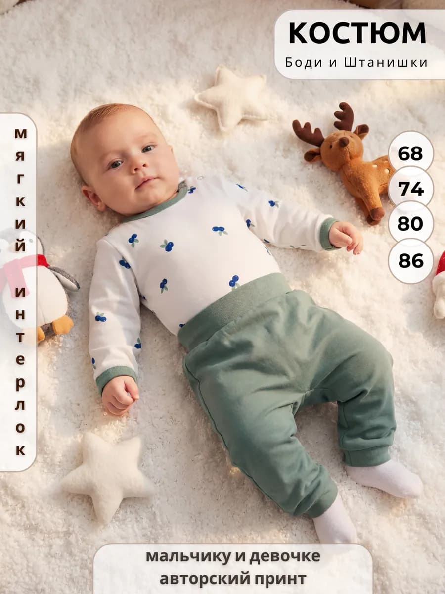 Костюм для новорожденных "Голубика" комплект боди и штанишки