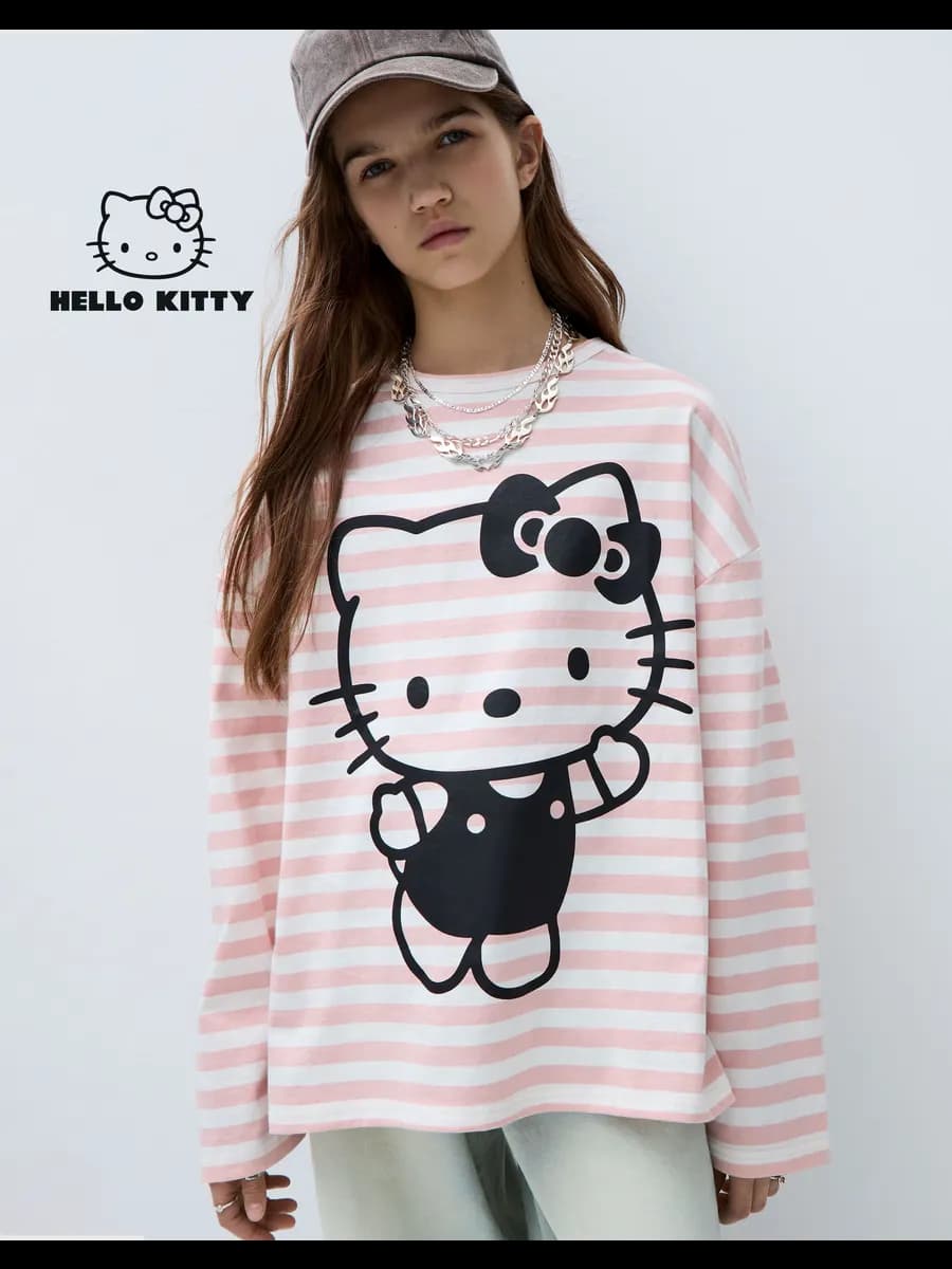 Лонгслив оверсайз в полоску с принтом Hello Kitty