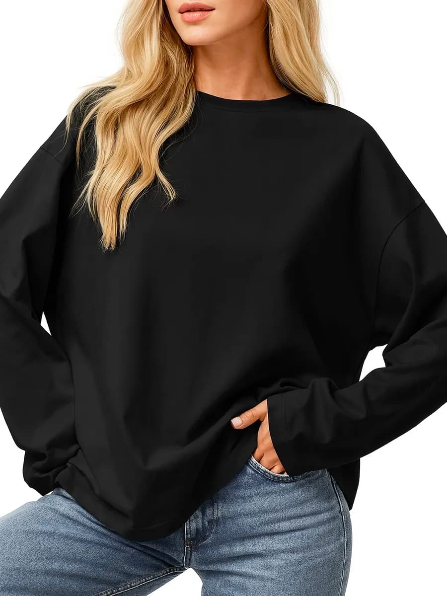 Черный лонгслив женский оверсайз с длинным рукавом