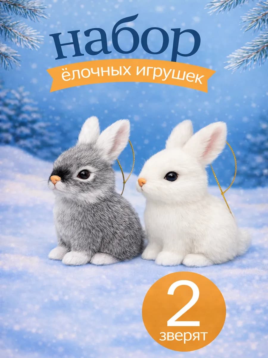 Новогодние игрушки на елку кролики 2 штуки