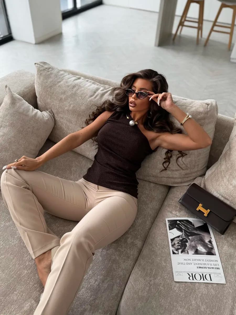 Топ на одно плечо с драпировкой блестящий