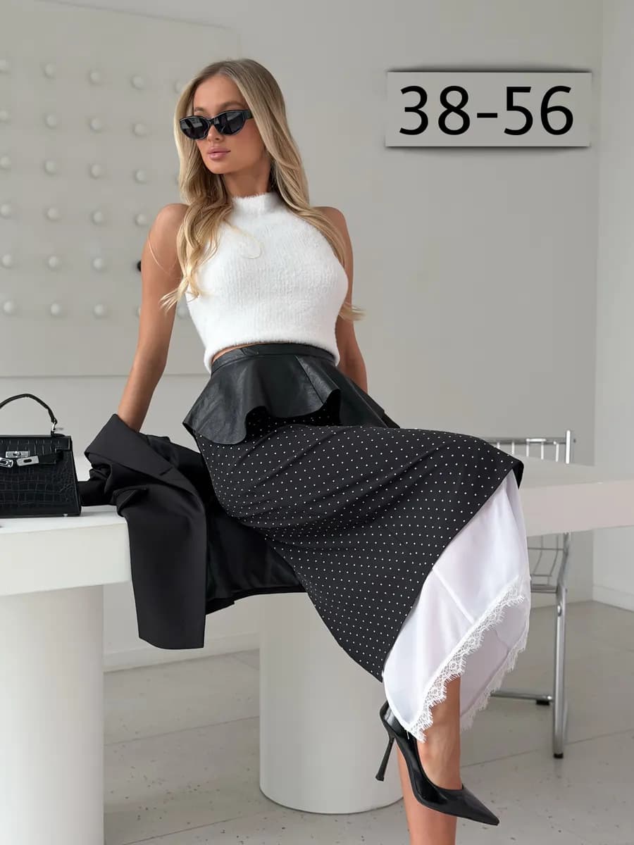 Юбка офисная миди вечерняя в горошек нарядная