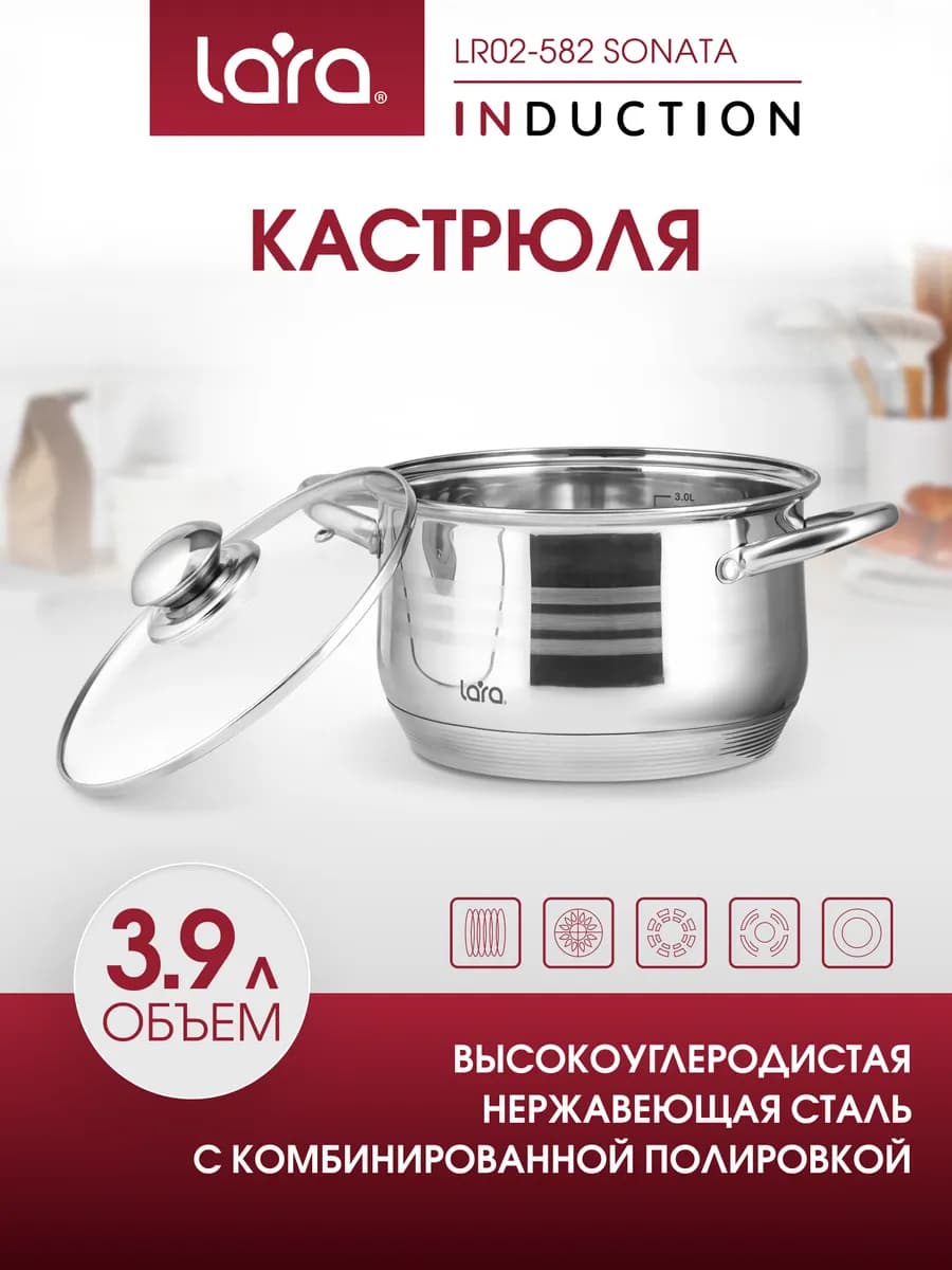 Кастрюля из нержавеющей стали 3,9 л LR02-582 Sonata