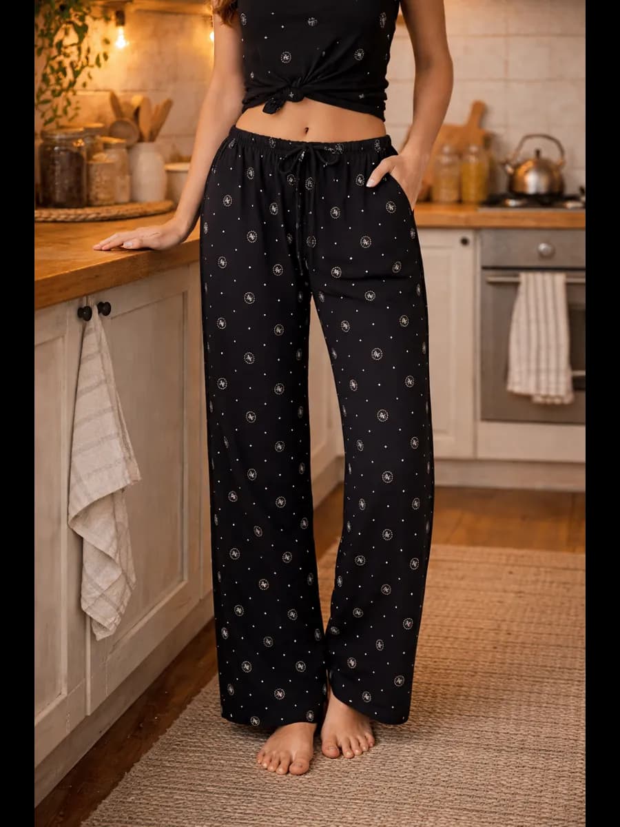 Брюки женские домашние хлопок с принтом на 8 Марта