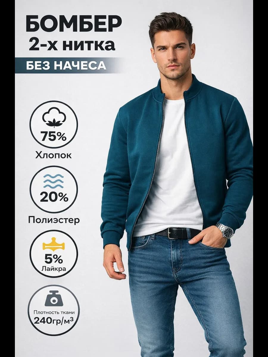 Бомбер синяя двухнитка плотностью 260 г м²