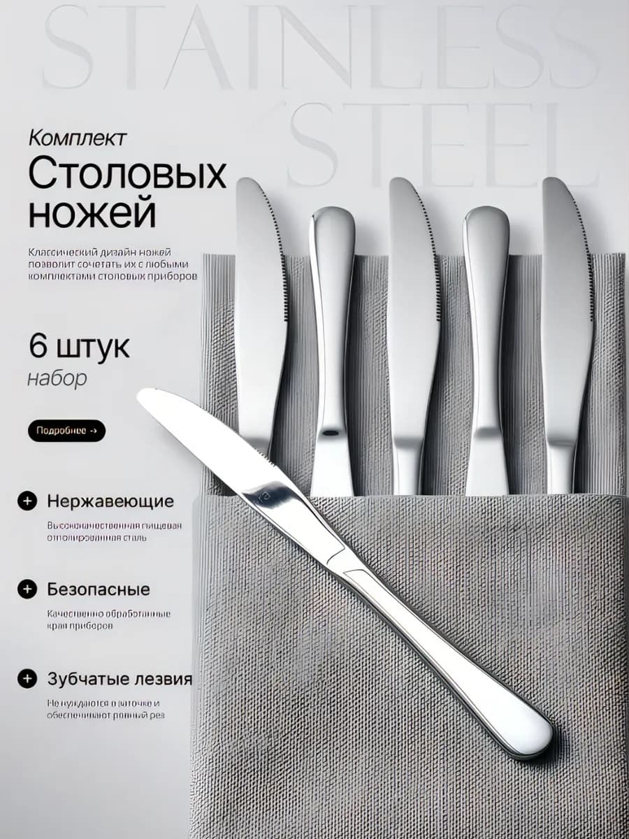 Ножи столовые кухонные набор 6 штук