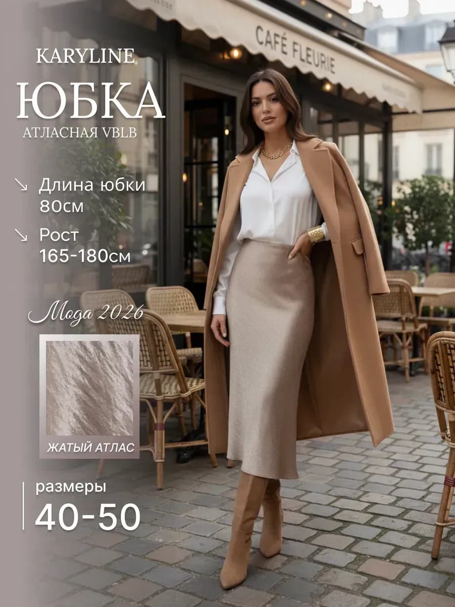 Юбка атласная миди жатая