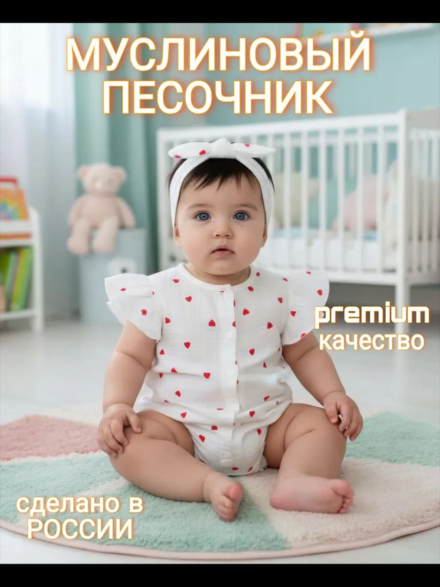 Песочник слип муслиновый для малышей с повязкой