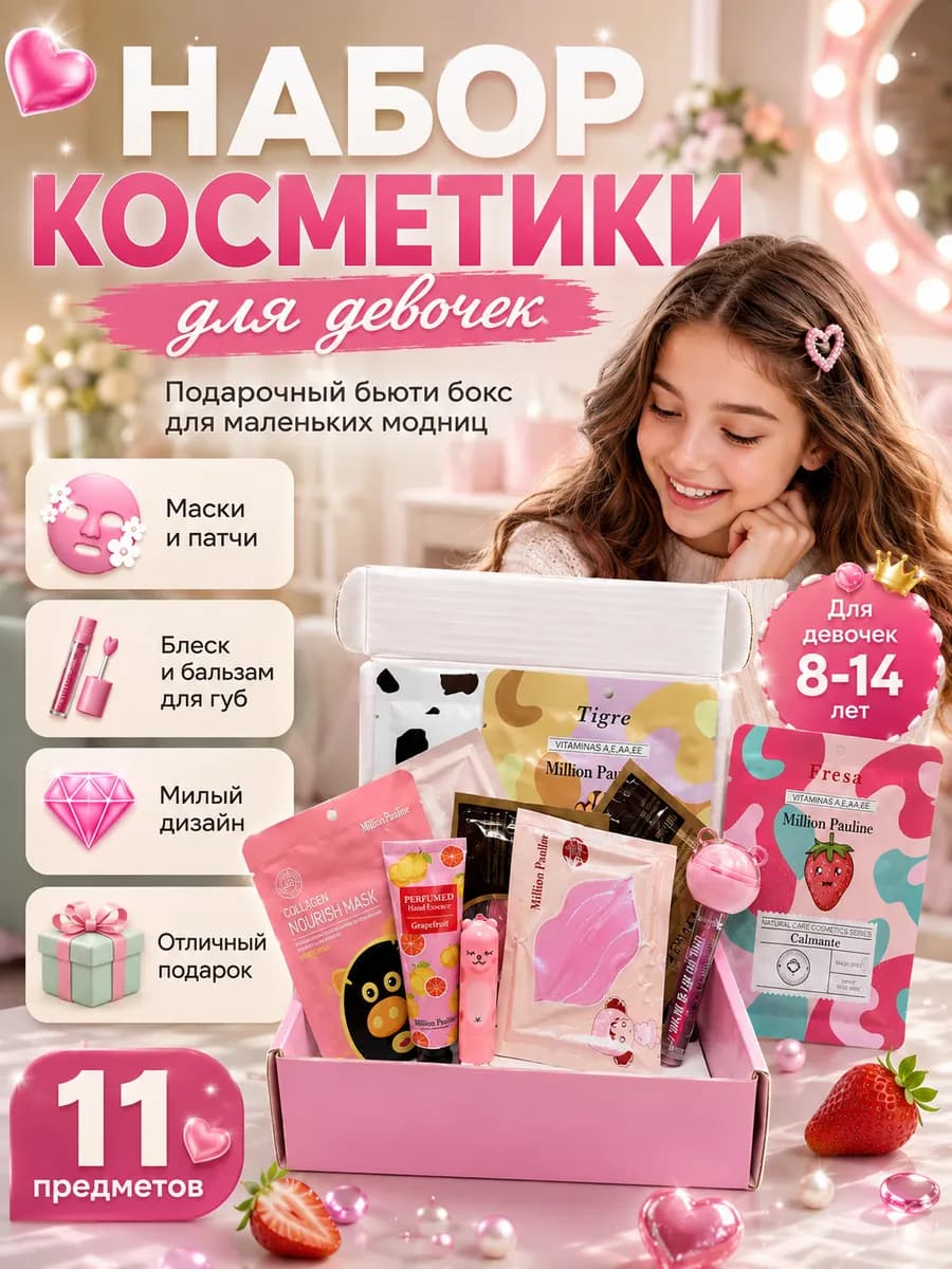 Бьюти бокс для девочек с косметикой подарочный
