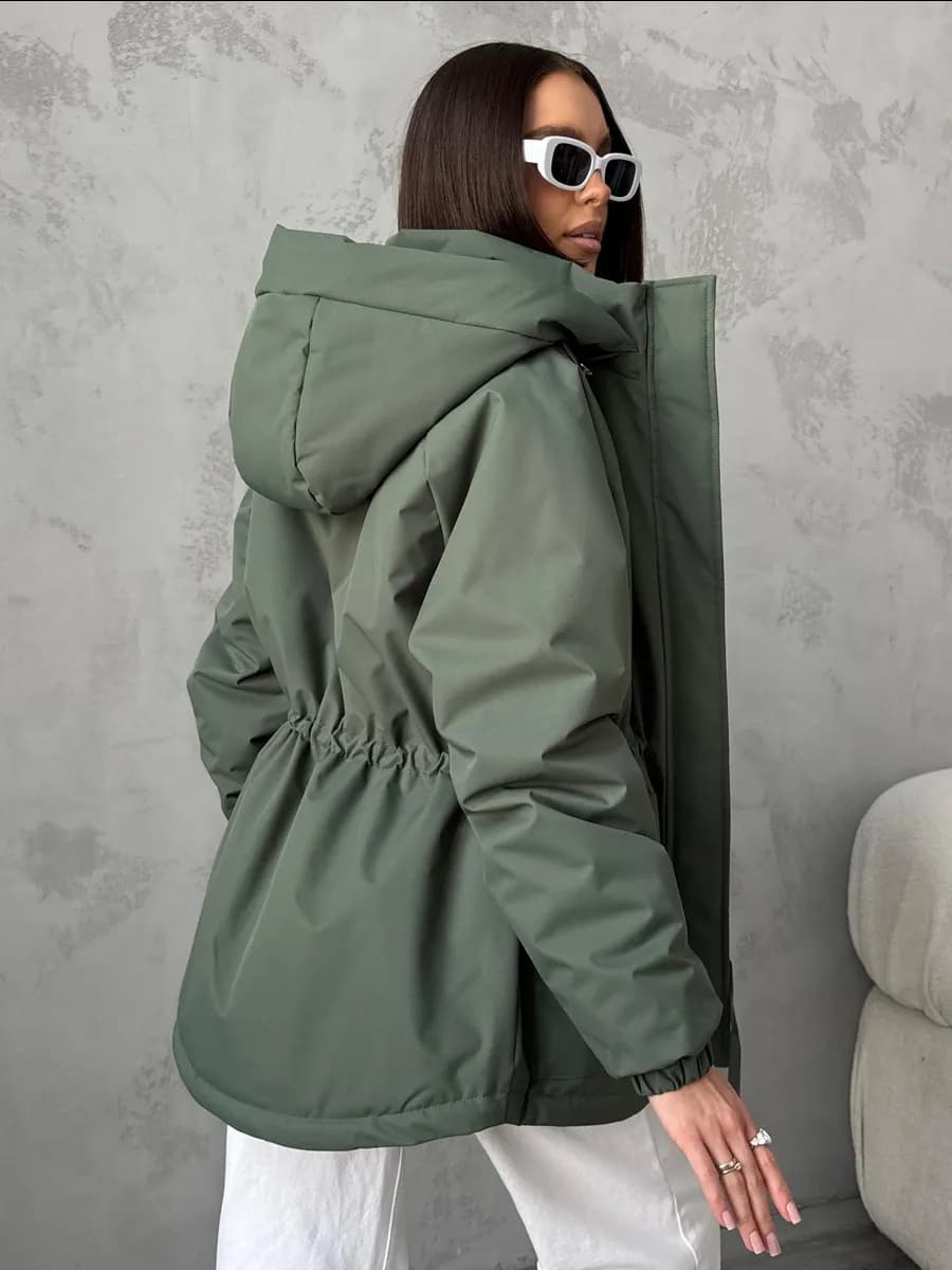 Куртка демисезонная удлиненная с капюшоном весна