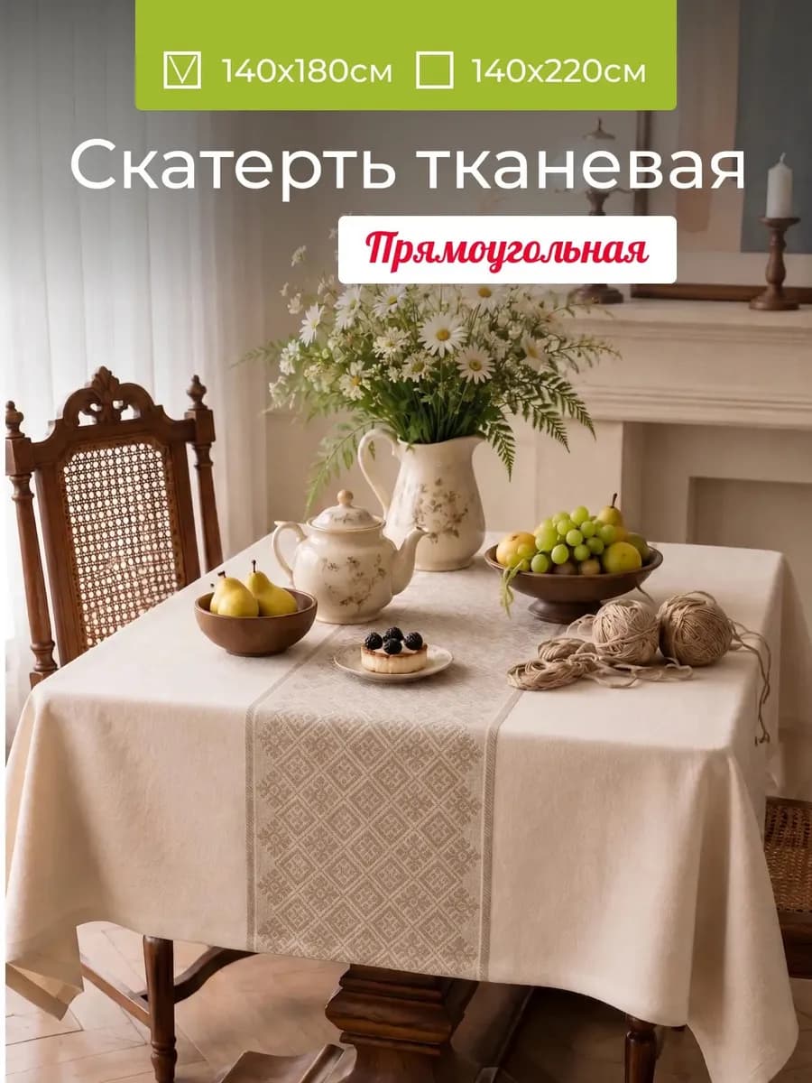 Скатерть на стол тканевая водоотталкивающая 140х180см