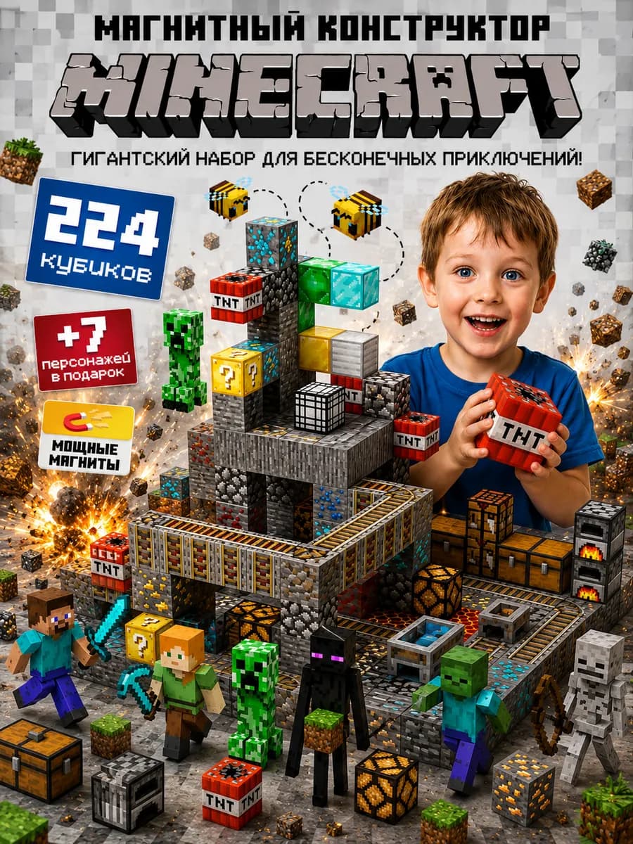 Магнитный конструктор Minecraft 224 горы