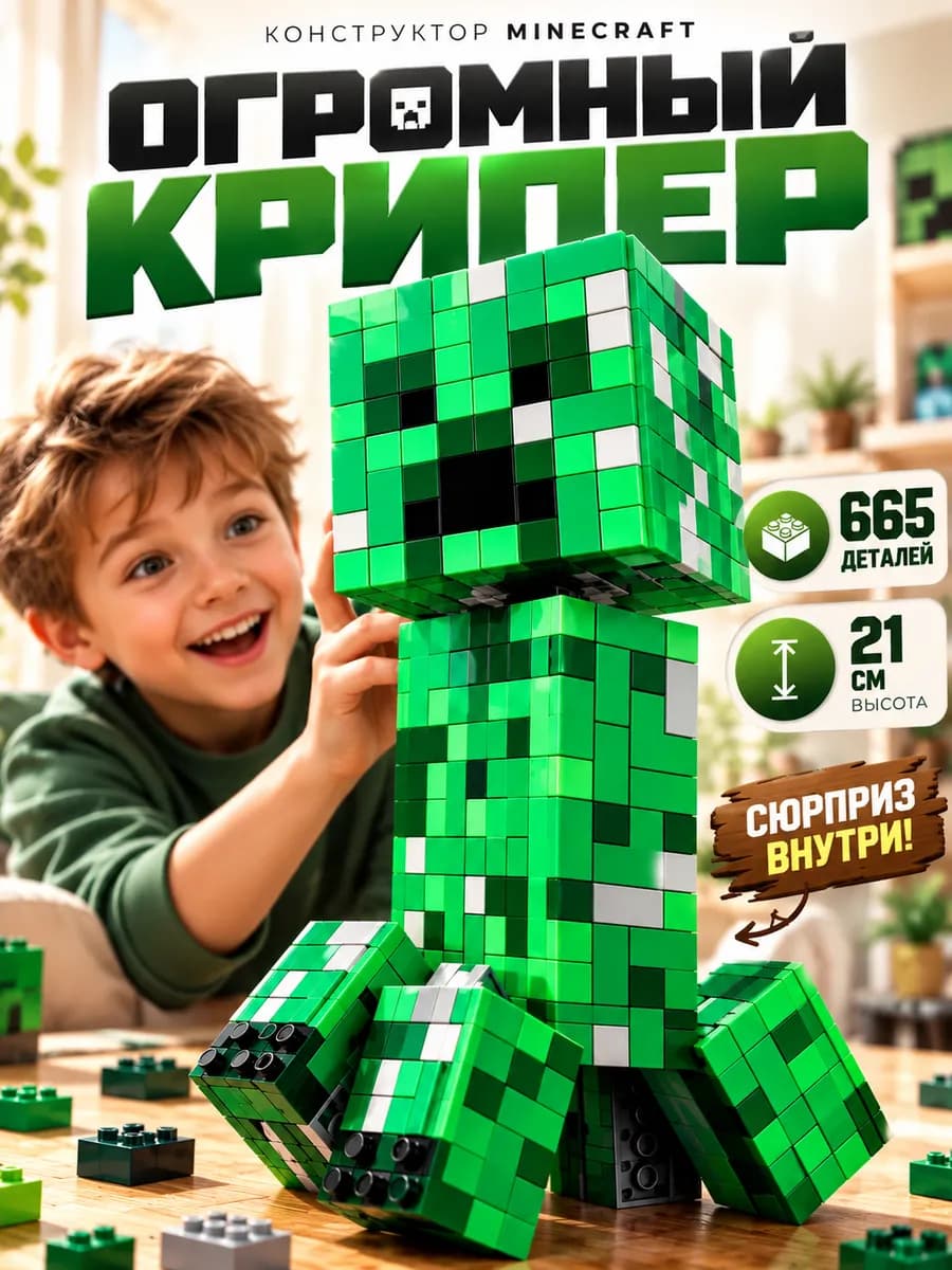 Конструктор для мальчиков крипер Minecraft