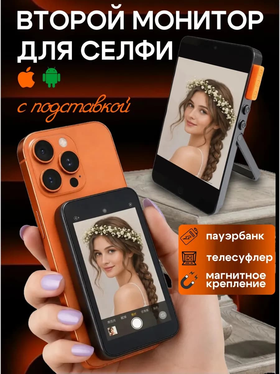 Селфи-монитор для задней камеры смартфона с подставкой