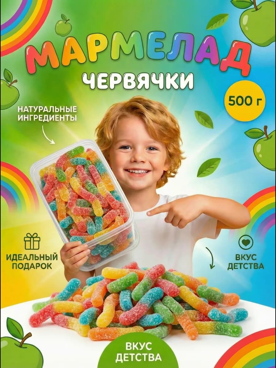 Мармелад жевательный червячки 500 грамм