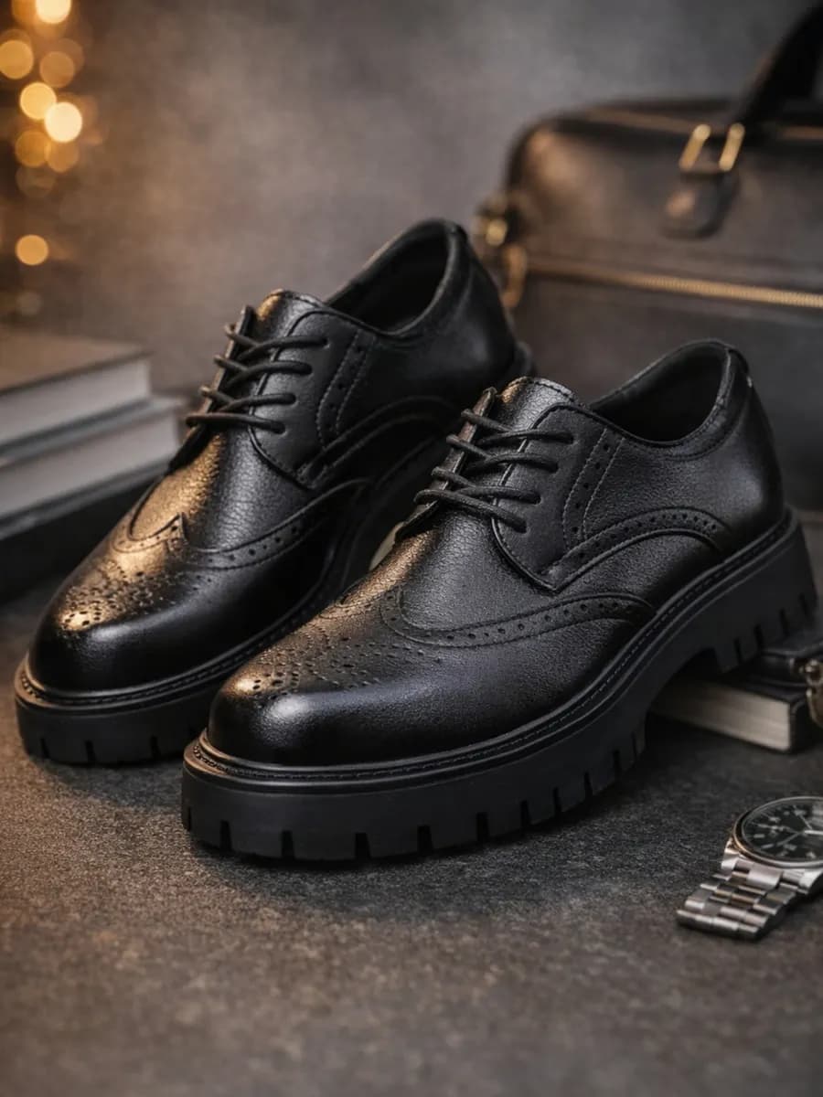 Туфли классические дерби с высокой подошвой платформой