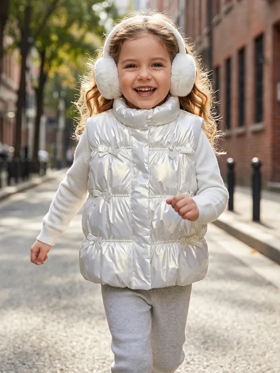 Жилетка утепленная демисезонная белая с бантиками