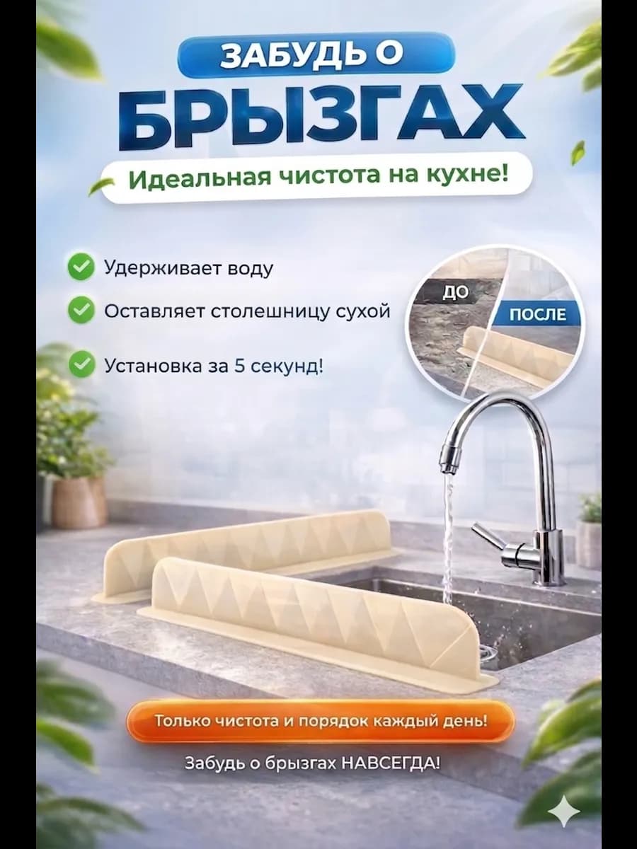 Силиконовый защитный бортик для раковины от брызг