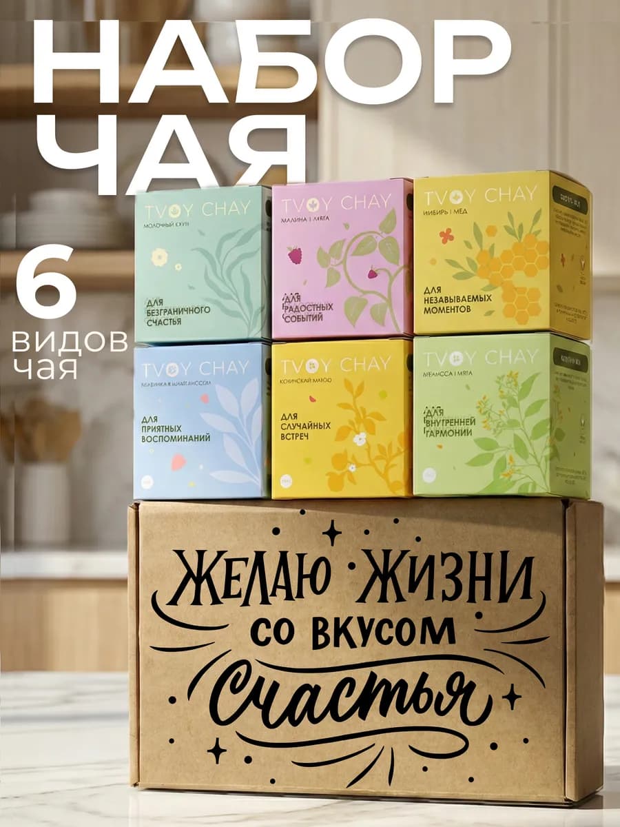 Набор чая подарочный 6 вкусов в подарочной коробке