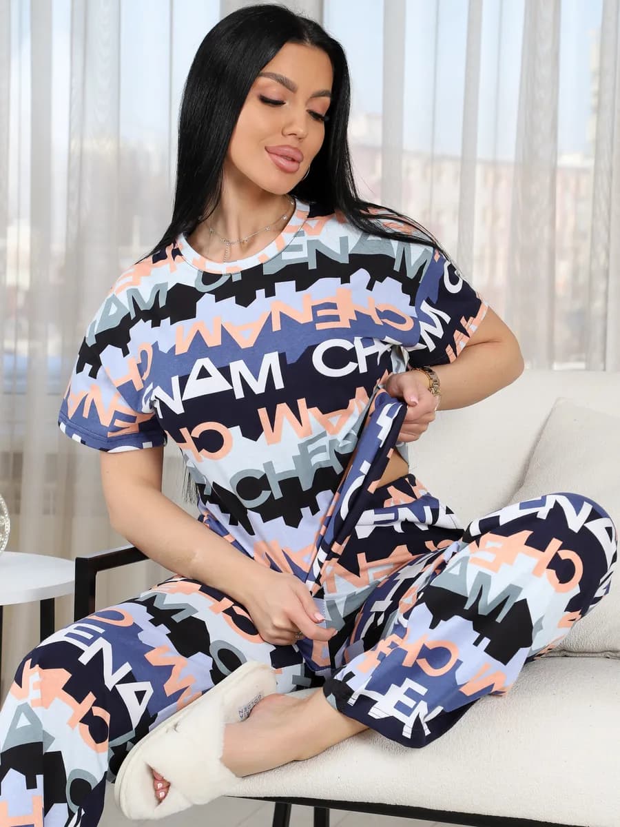 Костюм со штанами домашний больших размеров летний