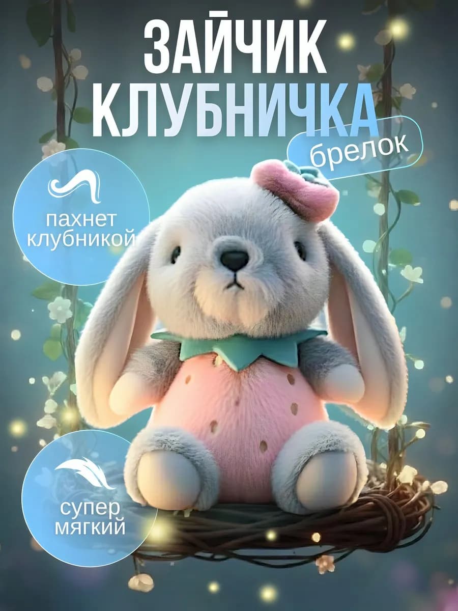 Мягкая игрушка Зайка в клубничке