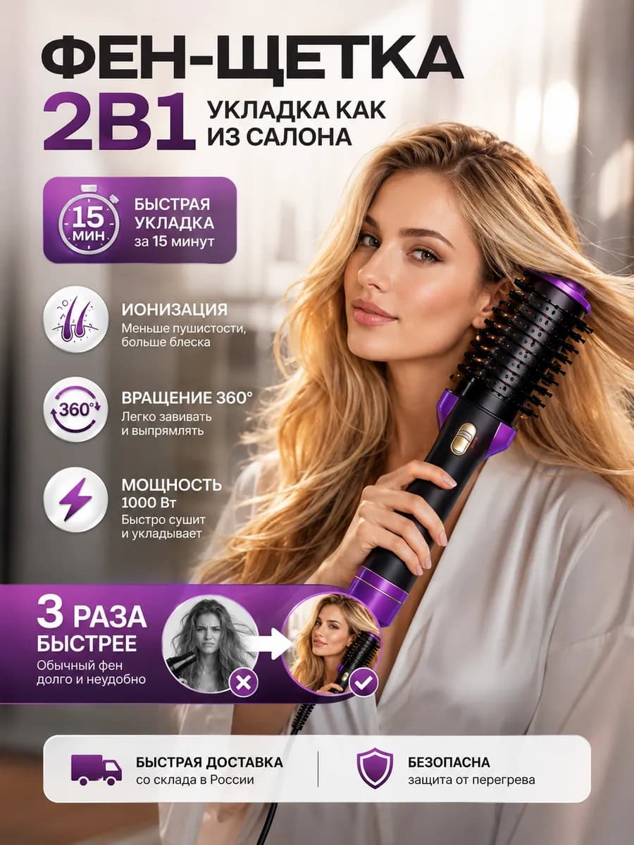 Электробраш,Фен-щетка для укладки коротких волос