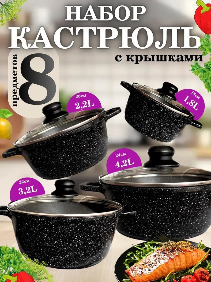 Набор антипригарных кастрюль с крышками