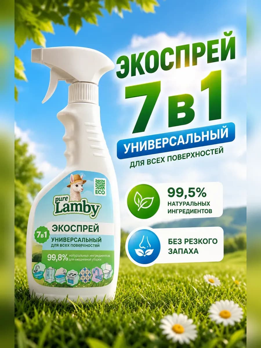 Спрей для уборки универсальный 7в1 Pure Lamby, 500 мл