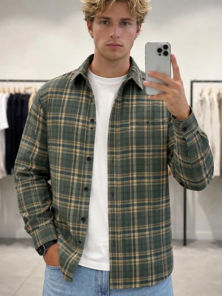 Рубашка в клетку теплая с длинным рукавом