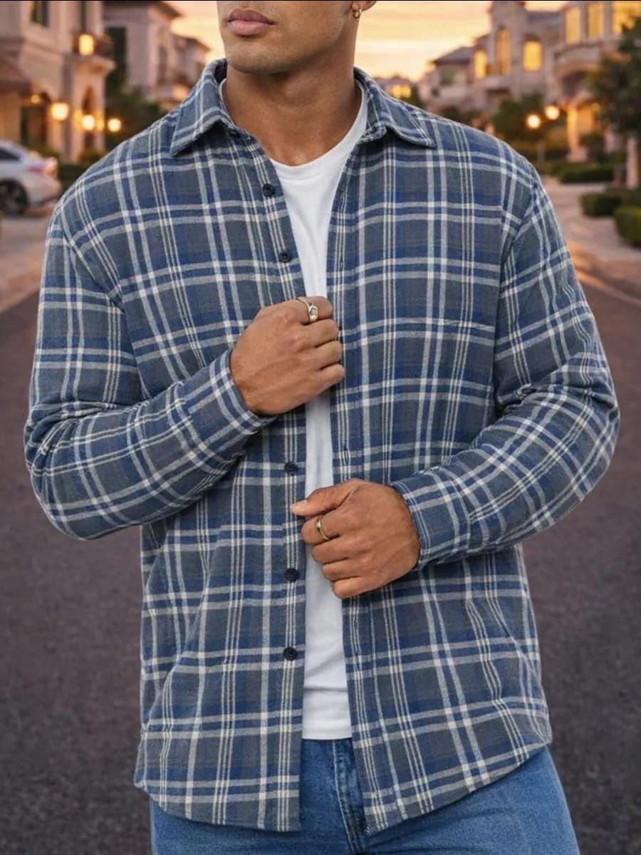 Рубашка в клетку теплая с длинным рукавом