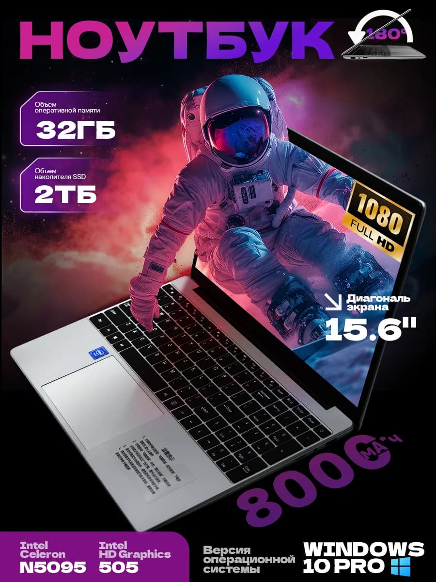 Ноутбук для работы и учебы 15 6"N5095 32 ГБ +2048ГБ