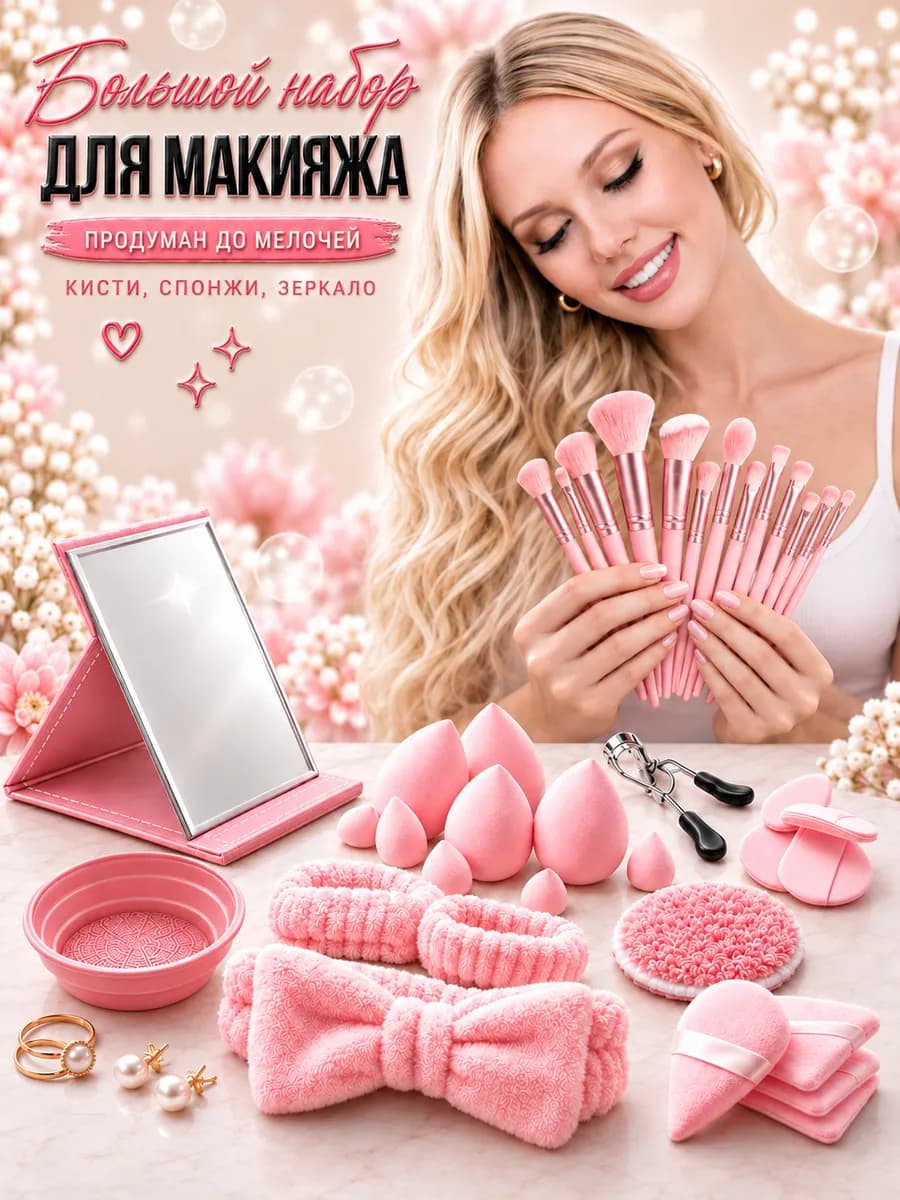 Набор для макияжа кисти, спонжи
