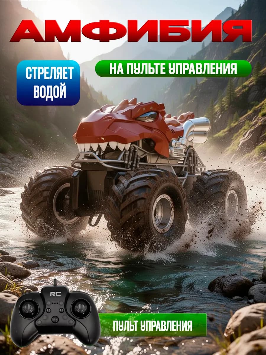 Амфибия Дино на пульте управления стреляет водой