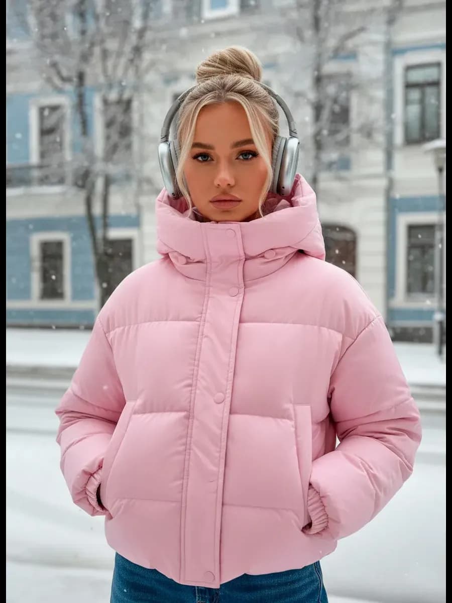 Куртка короткая зимняя с капюшоном