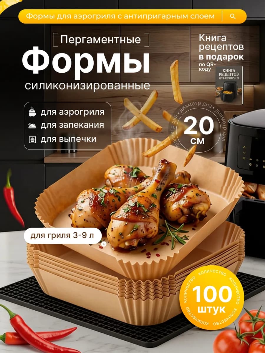 Пергамент для аэрогриля, дно 20 см, 100 штук