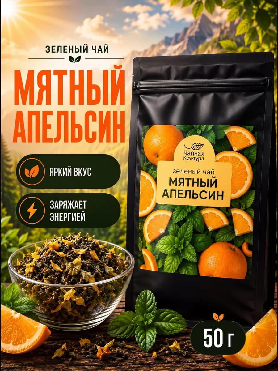 Чай зеленый фруктовый Мятный апельсин 50 г
